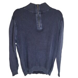 Tommy Bahama Mens Half Zip Sweater Navy Blue Waffle Knit Pullover Large